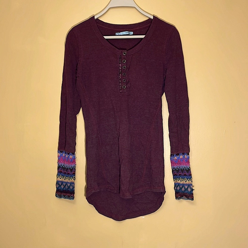 Maroon top with beautiful embroidered sleeves